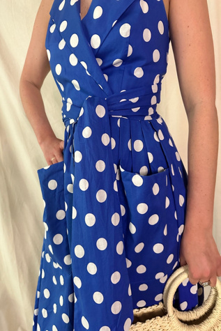 Vintage Blue Polka Dot Midi Halter Dress Selected by KA.TL.AK | Free People