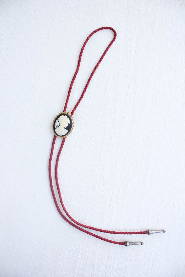 Vintage Victorian Cameo Brooch Red Leather Bolo Tie Selected By Moons + Junes Vintage #1