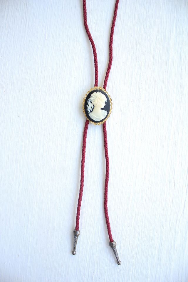 Vintage Victorian Cameo Brooch Red Leather Bolo Tie Selected By Moons + Junes Vintage #2