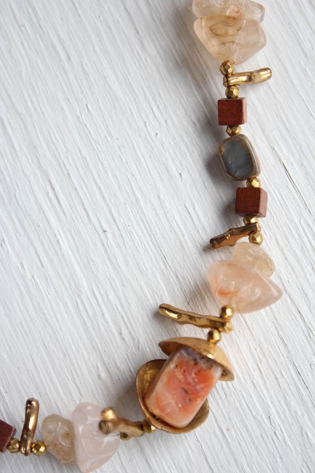 Vintage Gold Shell Coral Gemstone Beaded Necklace Selected By Moons + Junes Vintage #2