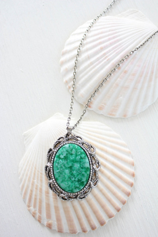 Vintage Emerald Green Peking Glass Pendant Necklace Selected By Moons + Junes Vintage