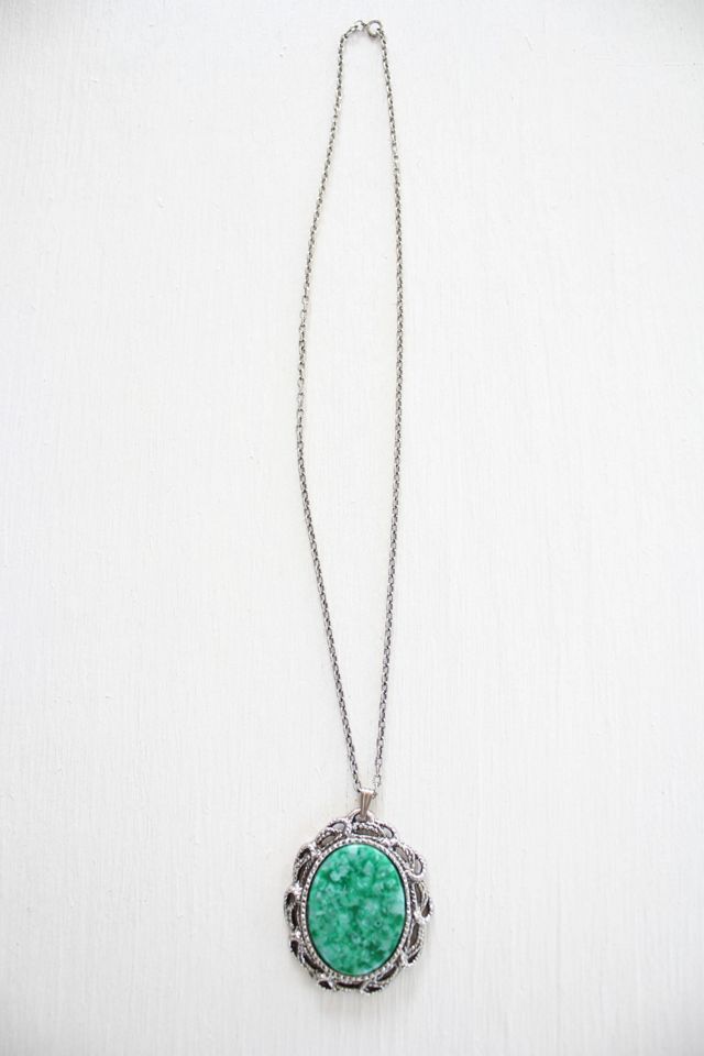 Vintage Emerald Green Peking Glass Pendant Necklace Selected By Moons + Junes Vintage #1