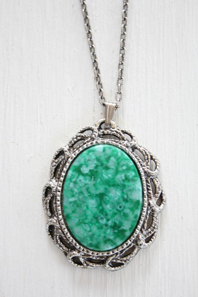 Vintage Emerald Green Peking Glass Pendant Necklace Selected By Moons + Junes Vintage #2