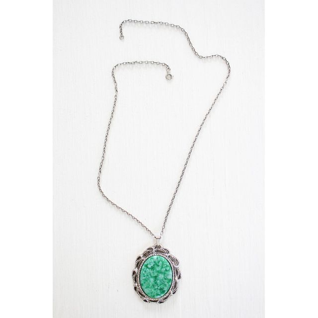 Vintage Emerald Green Peking Glass Pendant Necklace Selected By Moons + Junes Vintage #3