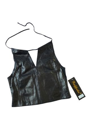 Vintage 1980s Black Leather Halter Top Selected by SharpLilTeeth