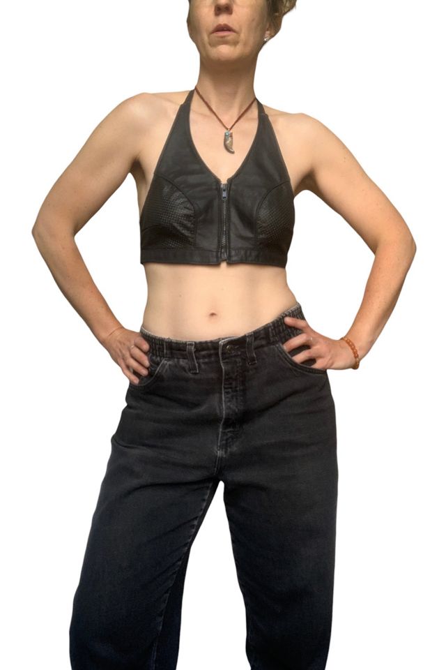 Vintage 1980s Leather Zip Front Tie-On Halter Top Selected by SharpLilTeeth #3