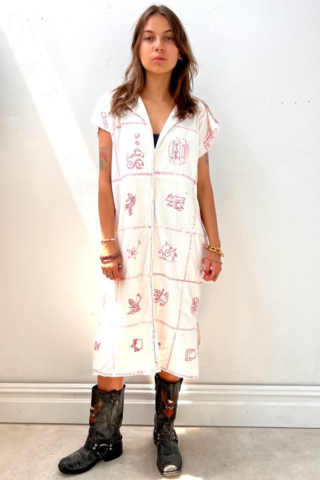 sachin and babi light blue dress Vintage Smock Mini Dress | Cream Oatmeal Embroidery main image 0