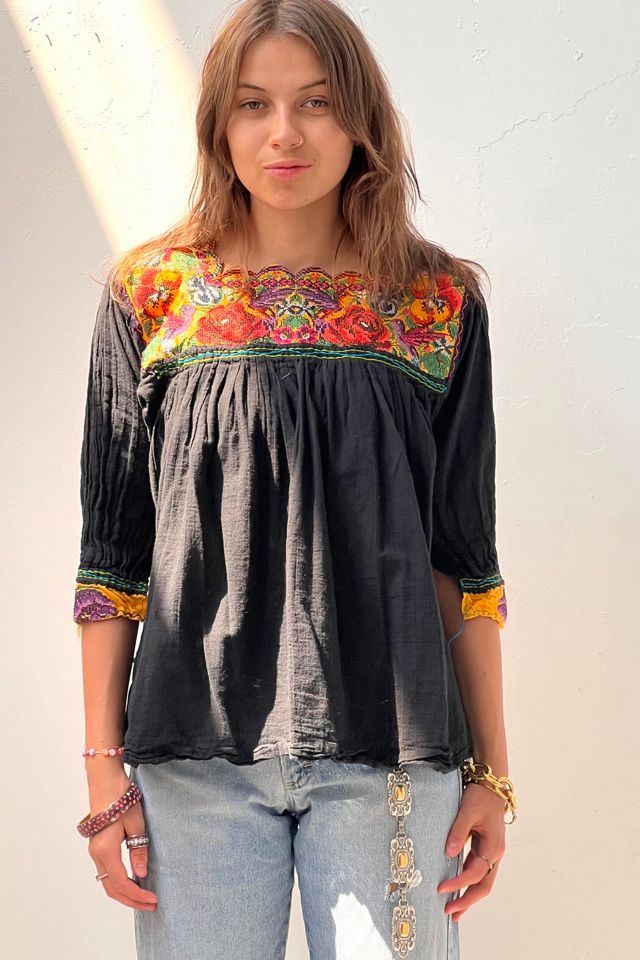 Vintage Black Embroidered Blouse Selected by Anna Corinna | Free