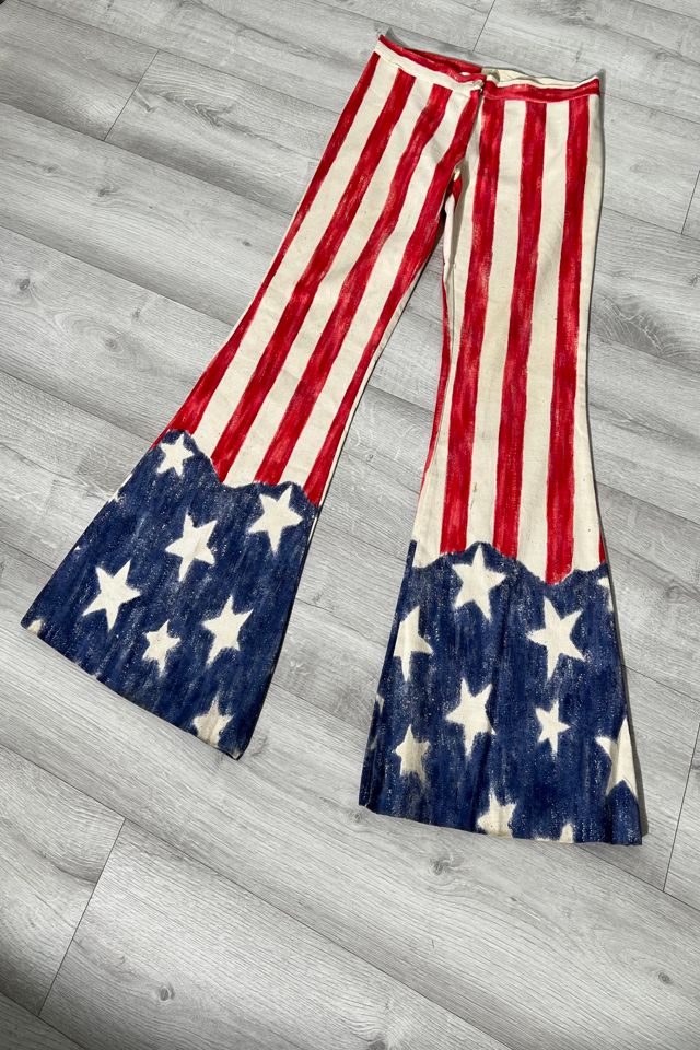 1970's Hand Painted American Flag Low Rise Hip Hugger Flare Pants Selected  by Animal Vintage