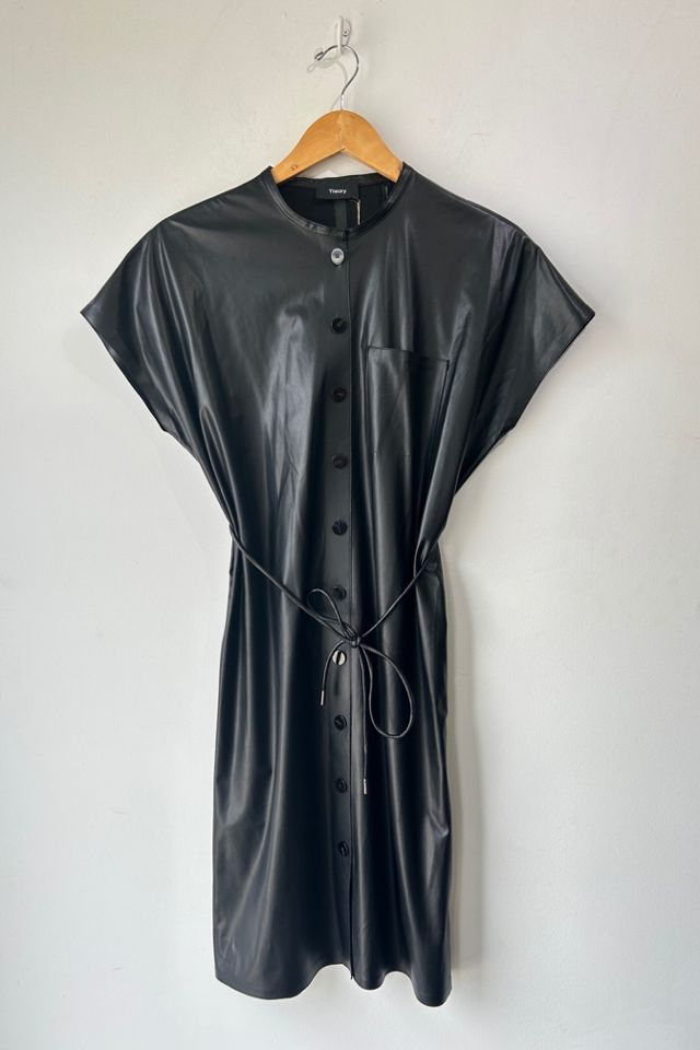 Theory black shop leather dress