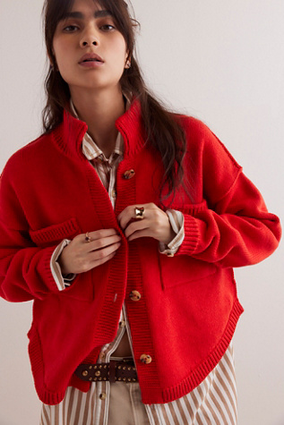 We The Free On The Isle Cardi At Free People In Red Alert, Size: Large