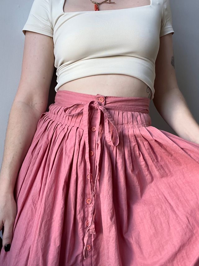 Vintage 1970's Pink Button Up Midi Skirt Selected by Honey Cycle