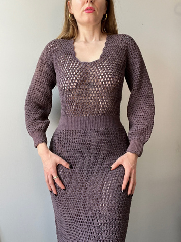 60's Purple Crochet Short Sleeve Dress main image 0