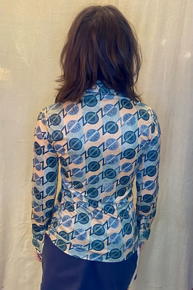 70s Green and Peach Swirl Patterned Button Up Selected by Nomad Vintage  #1