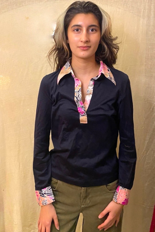 70s Akris Blouse with Accent Floral Collar Selected by Nomad Vintage