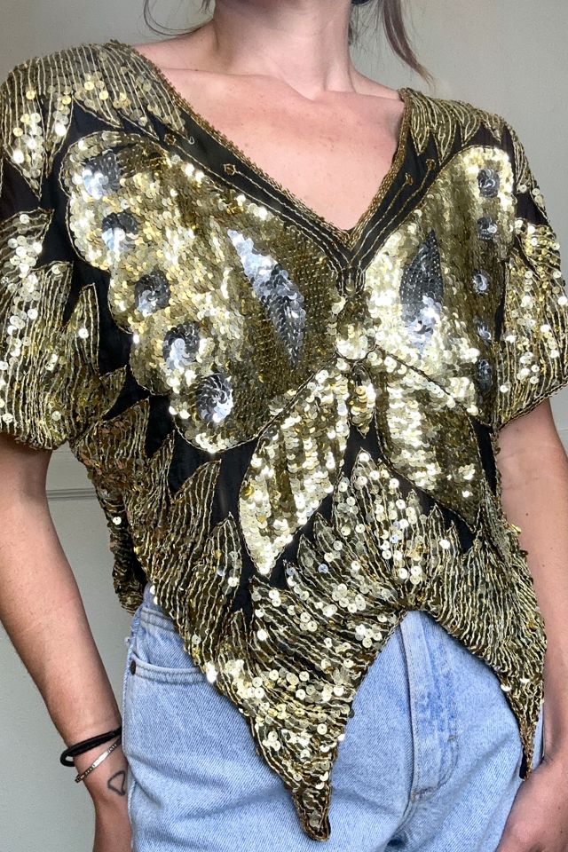 1970s Gold Sequin Butterfly Top Selected by Cherry