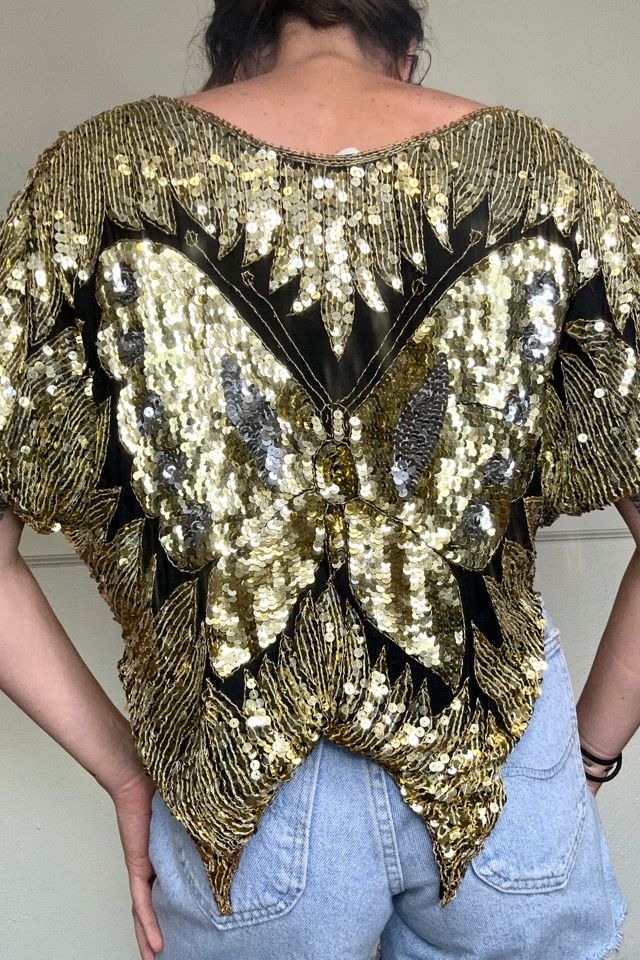 1970s Gold Sequin Butterfly Top Selected by Cherry