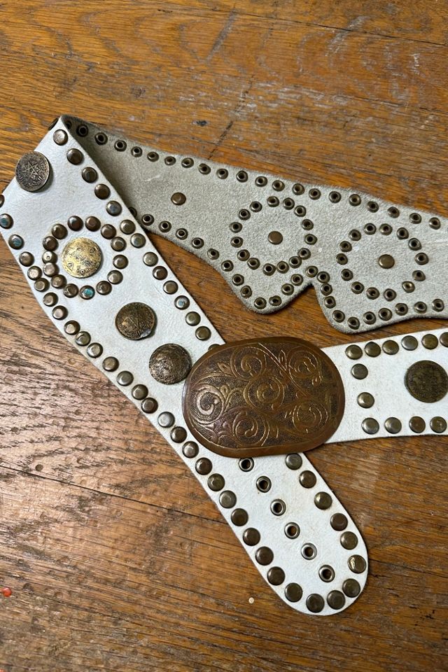 Leather Embellished Belt (White)