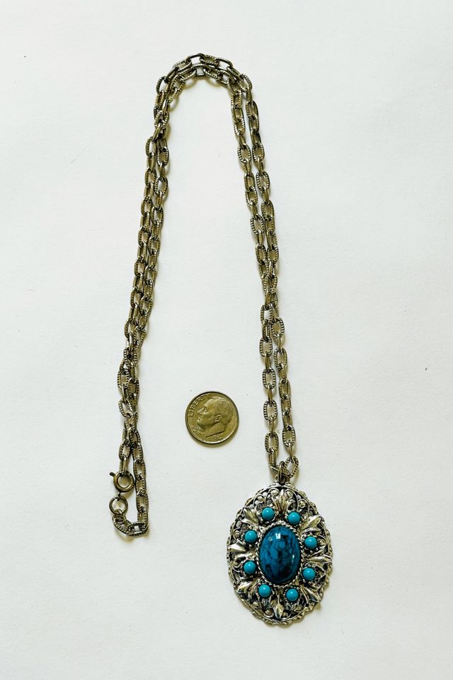 Vintage Faux Turquoise Pendant Necklace Selected by FernMercantile #1