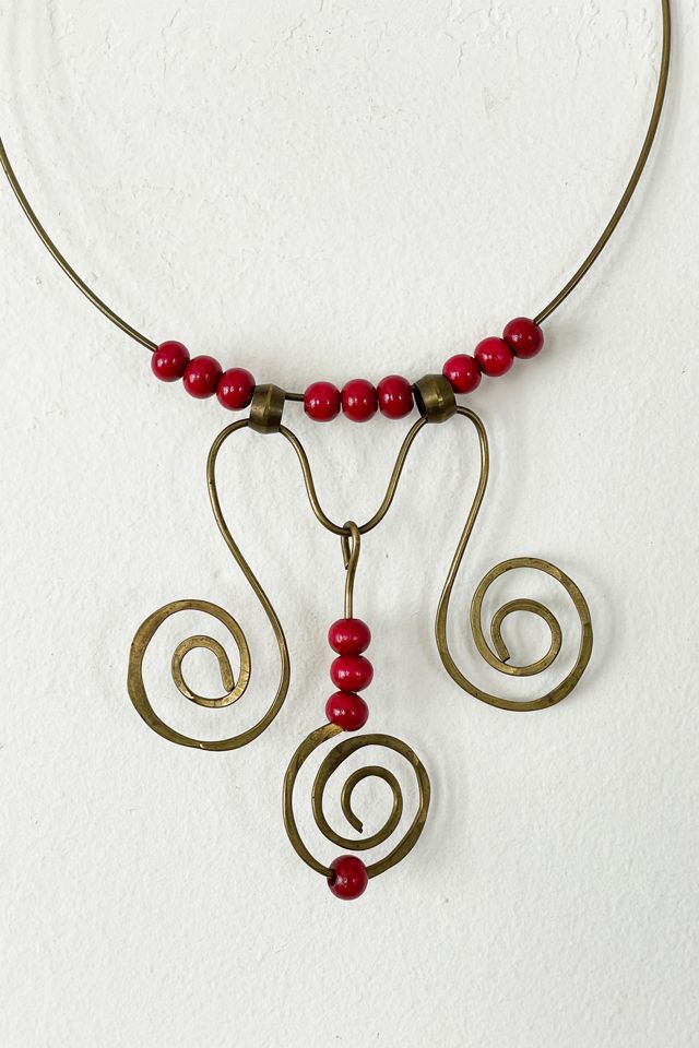 ネックレス・チョーカー [LAN ARCHIVE_official][1063] Broad Stone Necklace Vintage Artisan Swirl Brass Choker Necklace Selected by