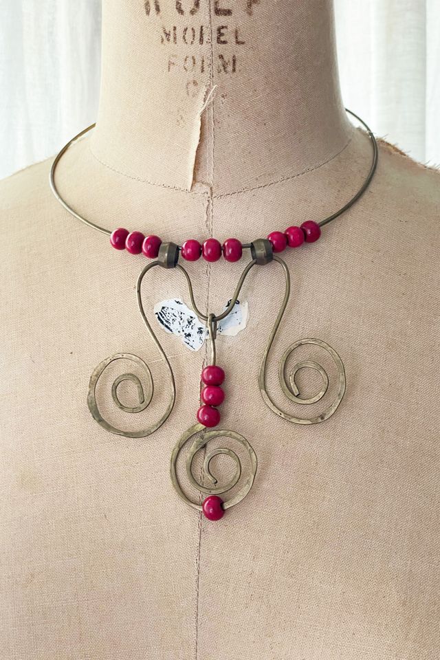 Vintage Artisan Swirl Brass Choker Necklace Selected by FernMercantile #2