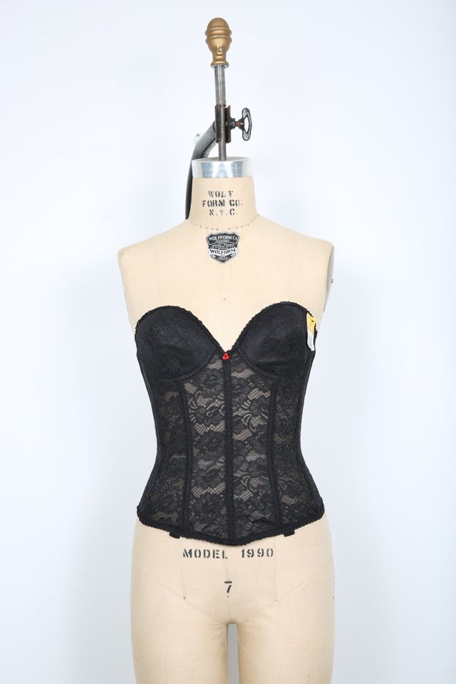 Creme and Black Floral Bustier Corset Bra Selected by Love Rocks