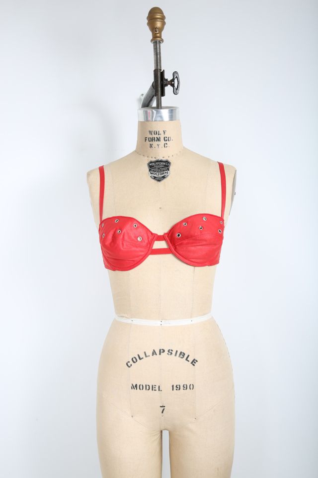 Red Bra Top with Silver Grommets Selected by Love Rocks Vintage