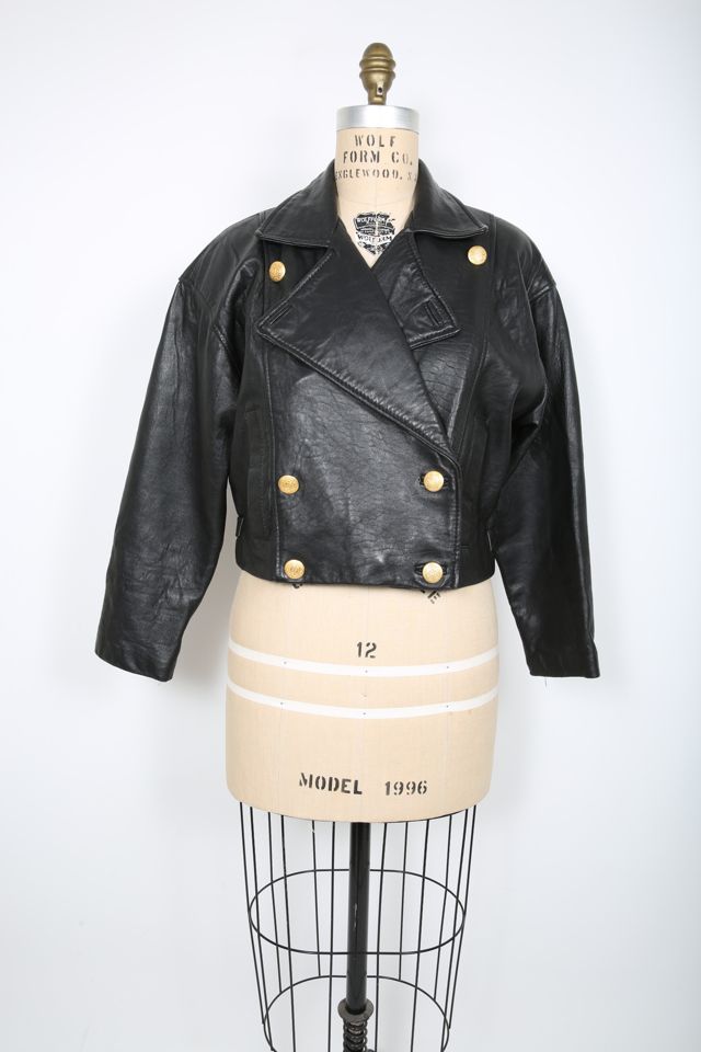 80s 90s Vintage Black Leather Crop Jacket Selected by Love Rocks