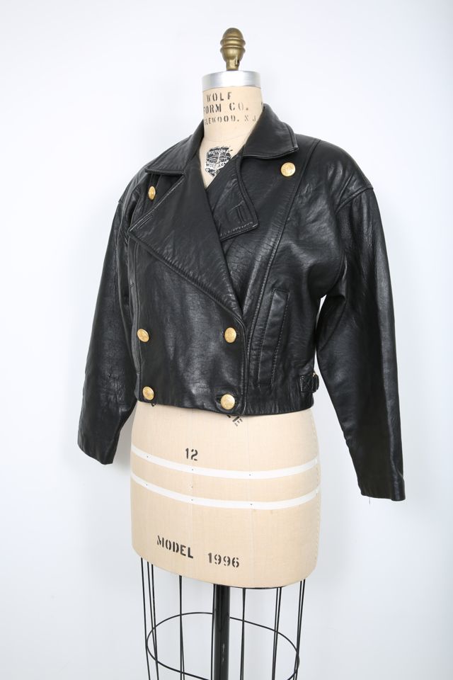 80s 90s Vintage Black Leather Crop Jacket Selected by Love Rocks