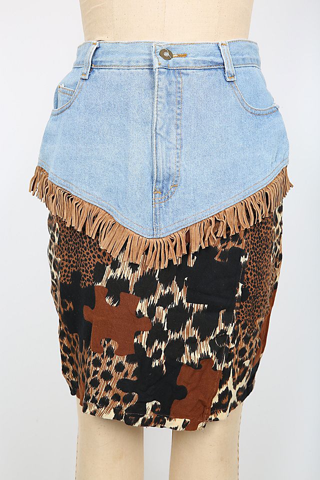 Denim and Leopard Print Skirt Selected by Love Rocks Vintage | Free People