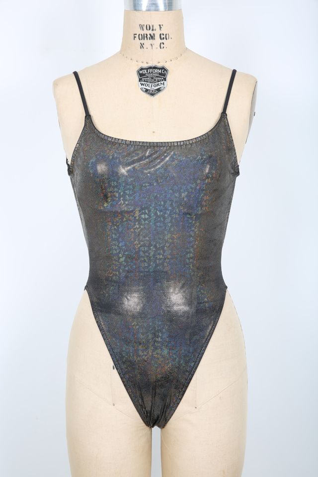 Vintage 80s 90s Metallic Holographic Bodysuit Leotard Festival