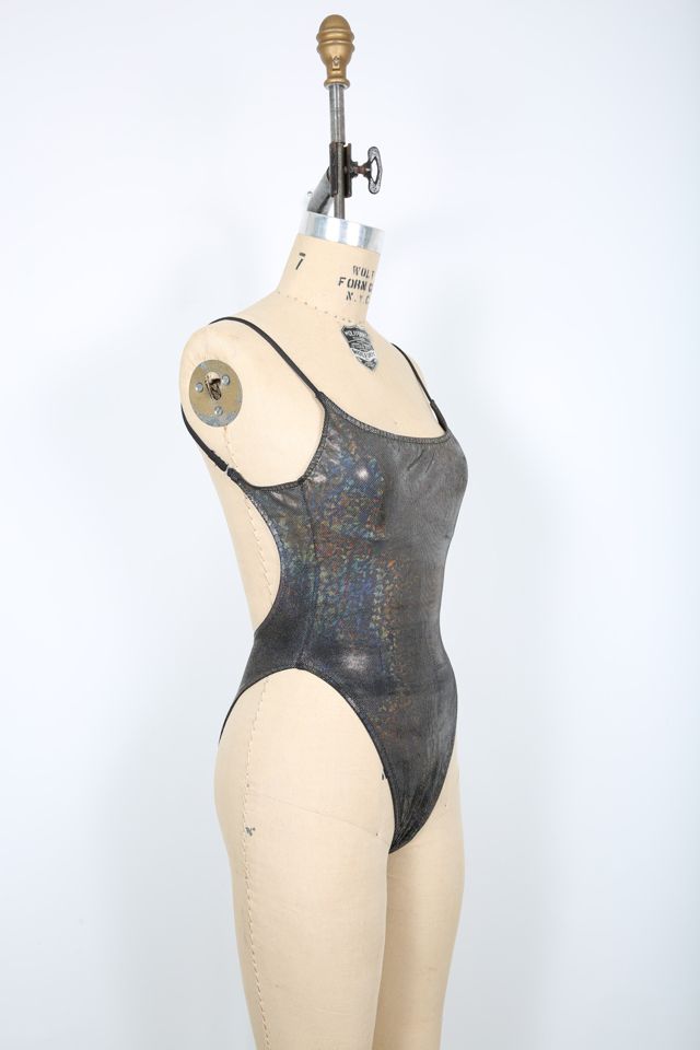 Vintage 80s 90s Metallic Holographic Bodysuit Leotard Festival