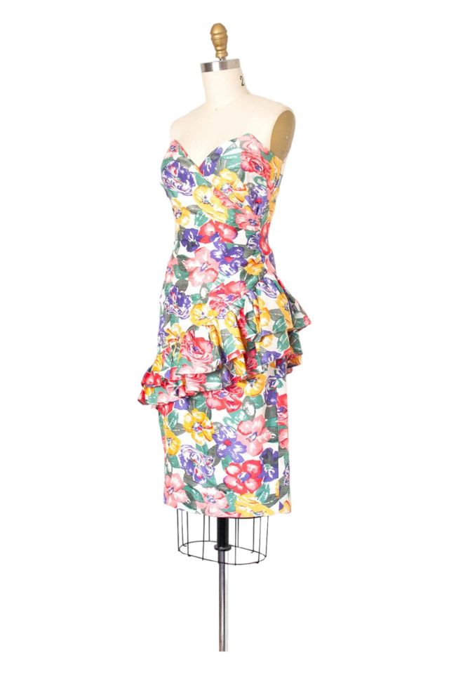 Vintage 1980s Strapless  Floral Silk Dress Selected by SwaneeGRACE #2