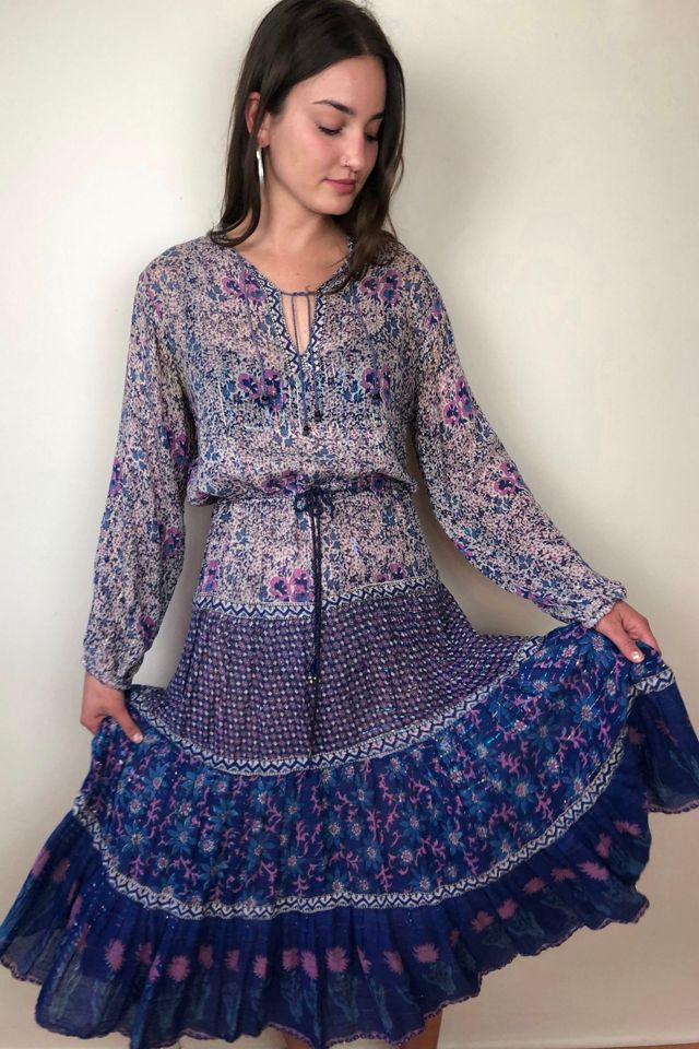 1970s Vintage Block Print Lurex Cotton Gauze Dress Selected by Picky Jane #1