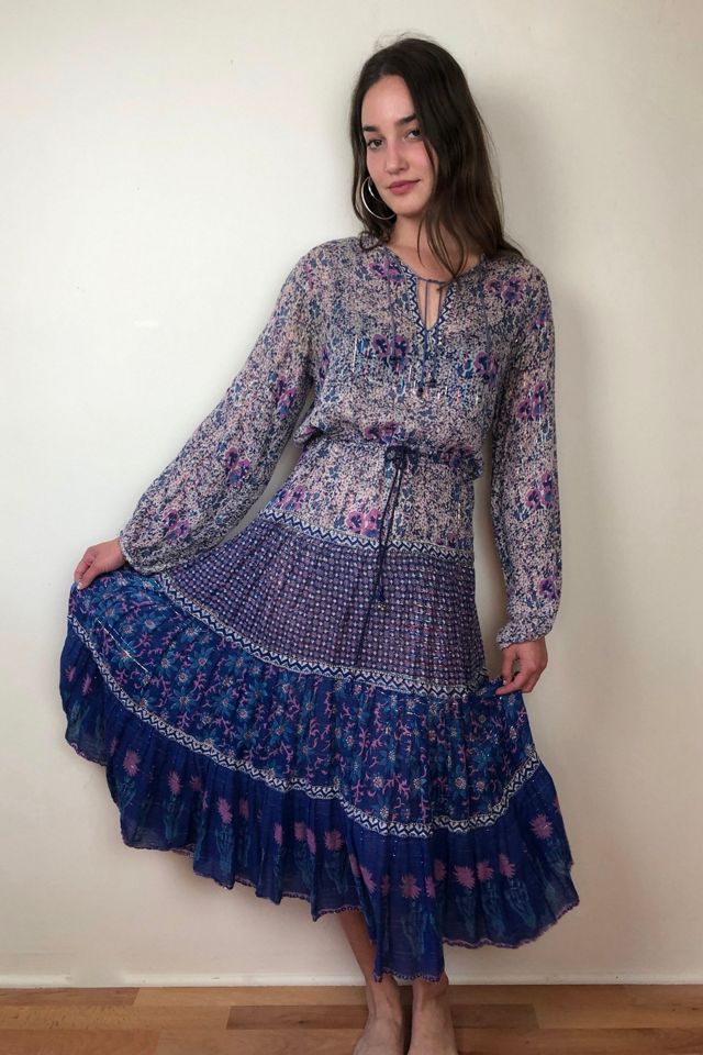 1970s Vintage Block Print Lurex Cotton Gauze Dress Selected by Picky Jane #2