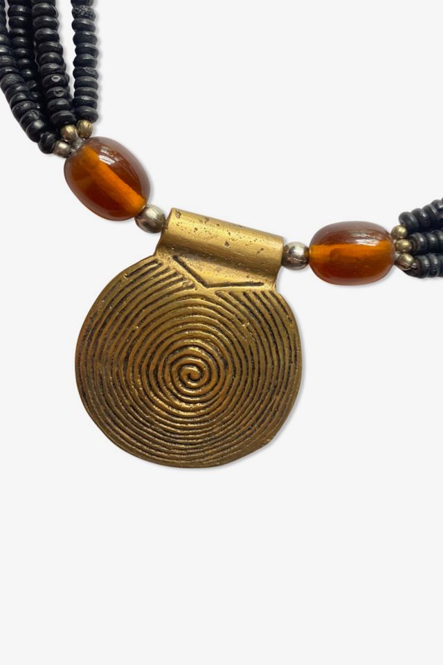 1980s Earthy Brass Spiral Medallion Necklace Selected By Ritual Vintage #1