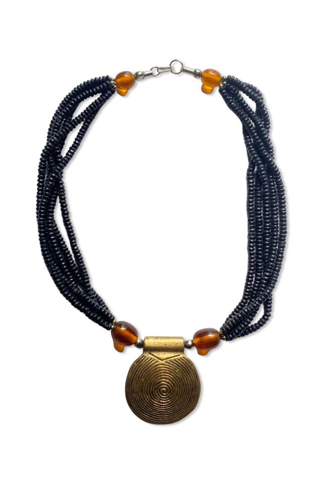 1980s Earthy Brass Spiral Medallion Necklace Selected By Ritual Vintage #2