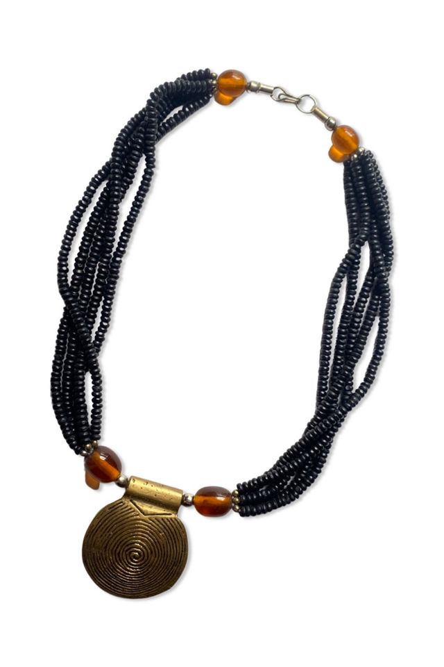 1980s Earthy Brass Spiral Medallion Necklace Selected By Ritual Vintage #3