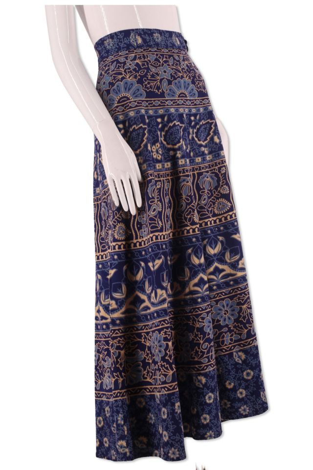 1970s Navy Block Print Cotton Midi Skirt Selected By Ritual Vintage #1