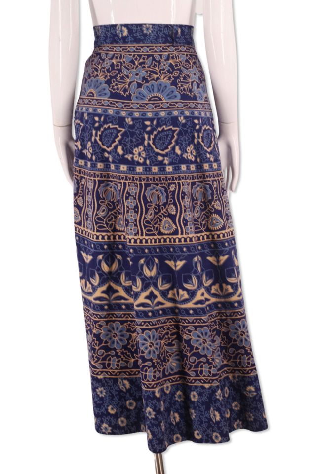 1970s Navy Block Print Cotton Midi Skirt Selected By Ritual Vintage #2