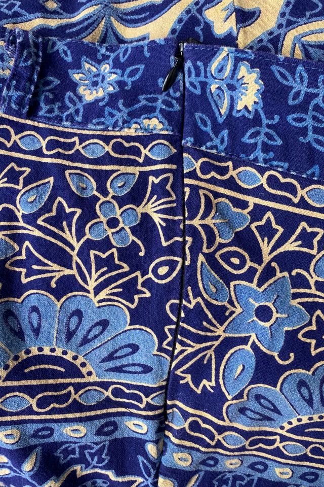1970s Navy Block Print Cotton Midi Skirt Selected By Ritual Vintage #3