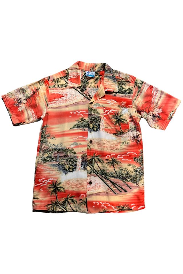 Rayon Hawaiian Shirt - Red Palm