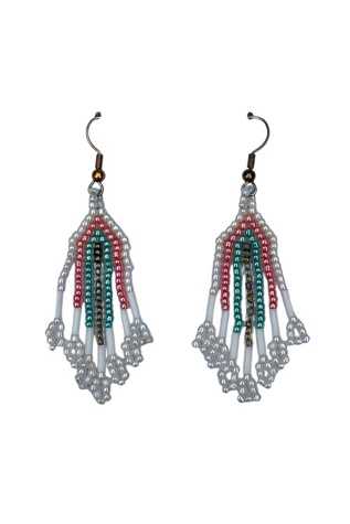 Vintage 1980's White and Pastel Silver Tone Hand Beaded Earrings Selected By Afterlife Boutique