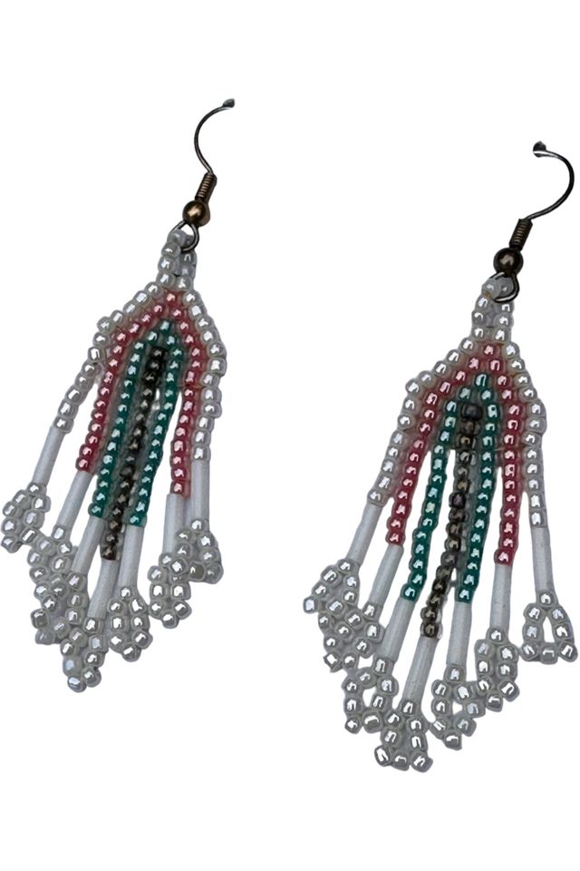 Vintage 1980's White and Pastel Silver Tone Hand Beaded Earrings Selected By Afterlife Boutique #1