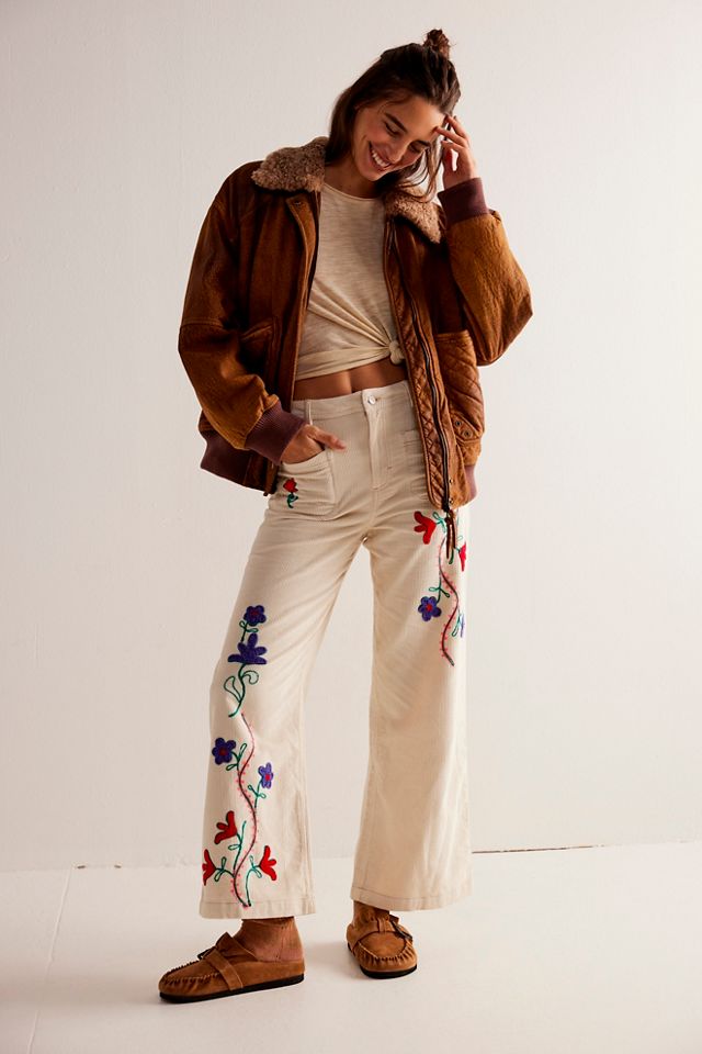 We The Free Winter Bloom Embroidered Wide-Leg Jeans