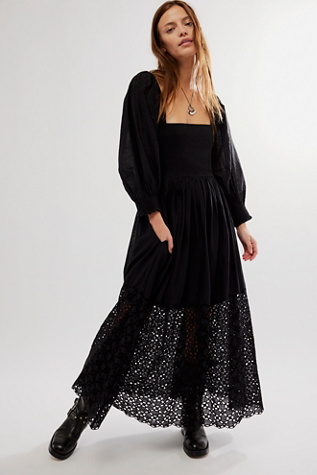 Free People NWT Look At You Black Embroidered Maxi Slip Dress NEW