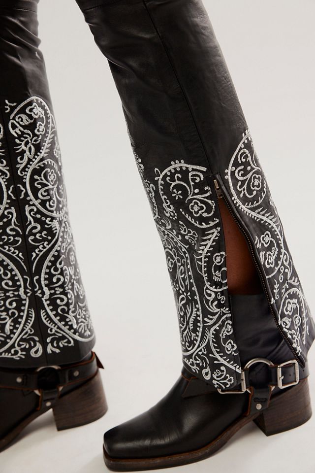 Understated Leather Embroidered Moto Pants