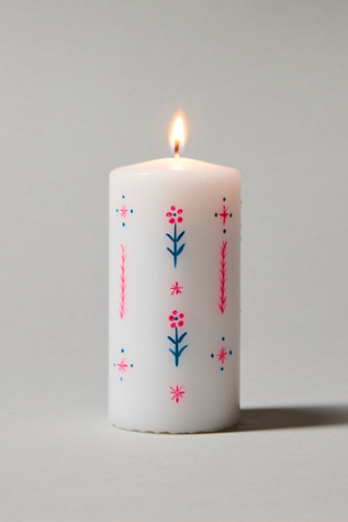 Orna X FP Handpainted Pillar Candle at Free People in White Combo