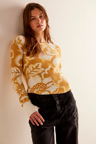 We The Free Pretty Little Thermal at Free People in Gold Combo Exploded Floral, Size: XS