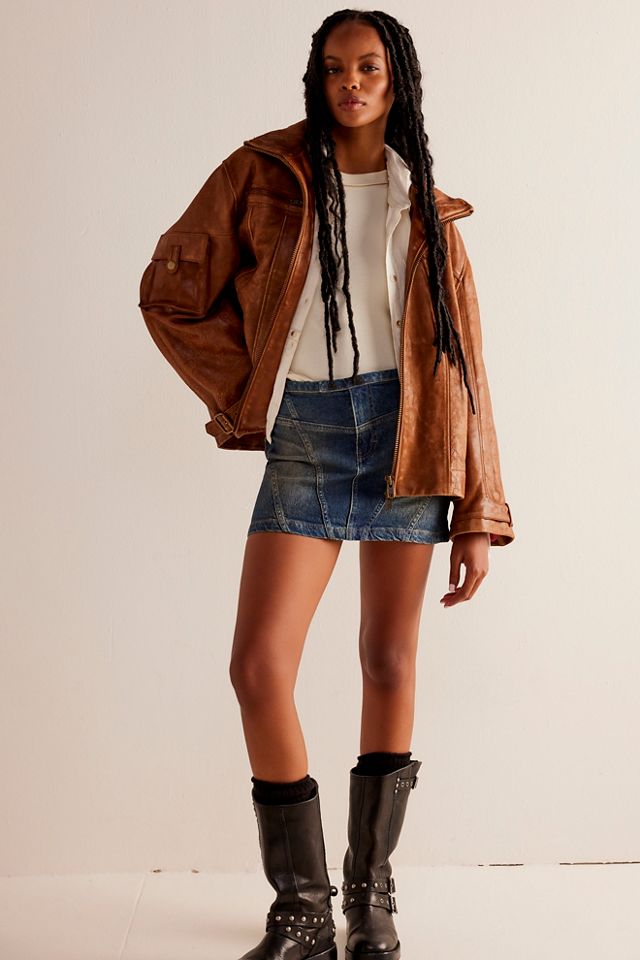 We The Free Cobra Denim Moto Mini Skirt #4